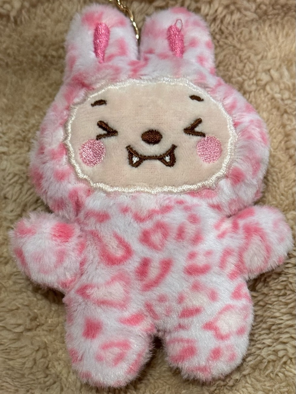 Plush Pink Leopard Bunny Kids Pajama Plush Keychain